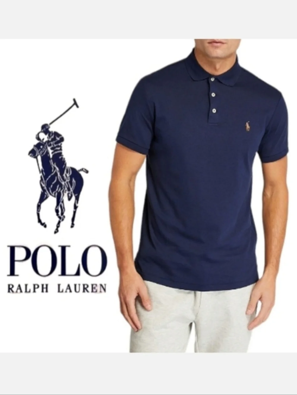 POLO RALPH LAUREN Polo Shirt Pima Cotton Custom-Fit French Navy XXL